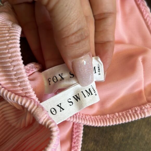 Fox Swim ribbed front knot leg hipster bikini bottom in dolly pink Sz- XS - Picture 6 of 9